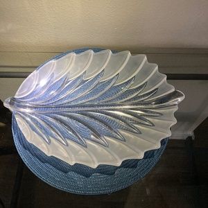 Clear/Frosted Glass Leaf Platter - GORGEOUS !